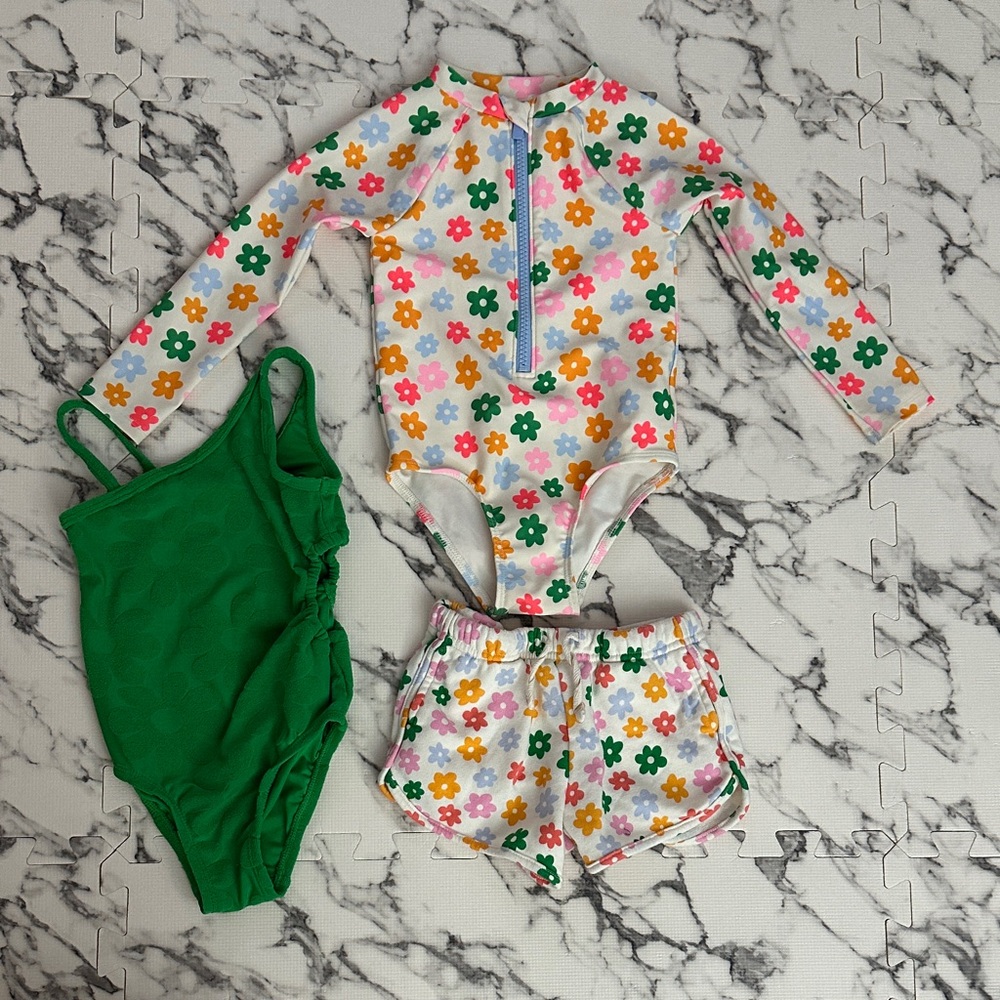 Old Navy White Multi Floral Long-Sleeve One-Piece & Green One-Piece Set